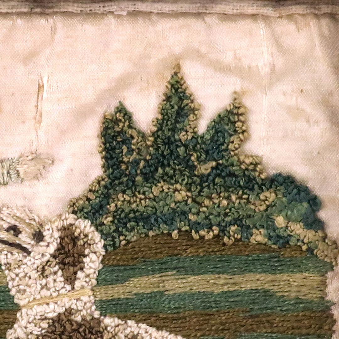 18th c. Georgian Silk Miniature Boy with Dog Embroidery Needlework